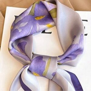 Floral Silk Scarf in Purple and Gray